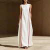 Women's Linen Sleeveless Loose Striped Maxi Dress by FitiqueFit