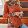 Women's Elegant Geometric Pattern Pullover - Lightweight Long Sleeve Button Blouse by FitiqueFit