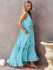 Romantic Ruffled Sleeveless Tiered Maxi Dress with Pockets Elegant & Chic Statement Beautiful Design Dress by Stevvex