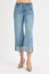 RISEN High Rise Ankle Wide Cuffed Jeans