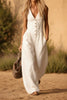 Women's Linen-Look V-Neck Jumpsuit – Textured, Sleeveless, Commuter Style by FitiqueFit