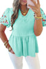 Sachet Pink Frilled V Neck Flower Embroidered Puff Sleeve Textured Blouse by Wild and Free Boutique