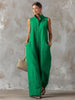 Linen Blend Sleeveless Stand-Collar Jumpsuit – 5 Colors S–3XL by FitiqueFit