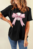 Black Baseball Bow Knot Print Round Neck T Shirt by Wild and Free Boutique