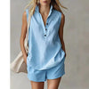 Women's Casual Sleeveless Cardigan Top & Shorts Set by FitiqueFit