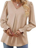 V-Neck Long Sleeve Ruffle Cuff Blouse by Wild and Free Boutique