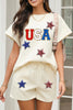 Apricot USA Star Patched Graphic Textured Short Set by Wild and Free Boutique