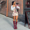 Women’s Floral Deep V-Neck Sleeveless Suspender Dress by FitiqueFit