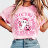 "In October We Wear Pink" T-Shirt - Retro Breast Cancer Awareness & Halloween Tee by Dog Mom Hat