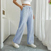 Women's Striped Print Straight Wide Leg Pockets Pants Casual Long Pants by FitiqueFit