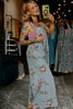 Beau Blue Floral Print Pleated High Waist Wide Leg Denim Jumpsuit by Wild and Free Boutique