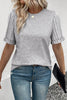 Bright Pink Ribbed Splicing Sleeve Round Neck T-shirt