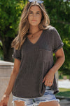 Laurel Green Twist Short Sleeve Corded V Neck Top