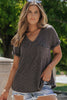 Laurel Green Twist Short Sleeve Corded V Neck Top