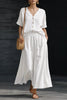 Women's Cotton-Linen V-Neck Button-Up Top & Long Skirt Set by FitiqueFit