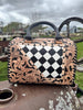 Luxe Tooled Leather Starry Night Rhinestone Stud Checkered Speedy Bag by Neon Spur