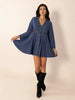 Dusty Blue Long Sleeve Mini Dress Elegant Cutout & Buttoned Design Lightweight Women Dress by Stevvex