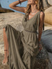 White V-Neck Tie Shoulder Maxi Dress Effortless & Flowy Summer Essential Long Girls Dress by Stevvex