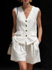 Women’s Cotton Linen Sleeveless Vest Top and Shorts Set by FitiqueFit
