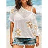 Women's Hollow-Out Drop-Shoulder Loose Knit Top by FitiqueFit