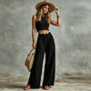 Women's Sleeveless Vest & Drawstring High-Waist Wide-Leg Pants Set by FitiqueFit