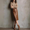 Women’s Faux Leather High-Waisted Bodycon Midi Skirt by FitiqueFit