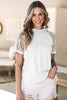 White Seamed Detail Contrast Lace Raglan Sleeve Tee by Wild and Free Boutique