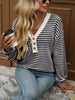 Striped Button Detail Long Sleeve T-Shirt by Simply Love