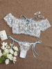 2PCS/Set Off Shoulder Lace Up Bikinis Women Sweet Women's Bathing Suit Two Piece Strap Swimsuit Swimwear Bikini Beachwear Set Casual Short Sleeve Suits Swimsuits Beachwear Bathing Suits by Stevvex