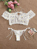 2PCS/Set Off Shoulder Lace Up Bikinis Women Sweet Women's Bathing Suit Two Piece Strap Swimsuit Swimwear Bikini Beachwear Set Casual Short Sleeve Suits Swimsuits Beachwear Bathing Suits by Stevvex
