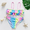 3-16Y Cartoon Two-piece Girls Swimwear Ruffle Swimsuit Bikini Set One Shoulder Beachwear Princess Two Piece Bathing Suit Children Swimwear Girls Swimsuit Bikini Set by Stevvex