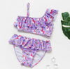 3-16Y Cartoon Two-piece Girls Swimwear Ruffle Swimsuit Bikini Set One Shoulder Beachwear Princess Two Piece Bathing Suit Children Swimwear Girls Swimsuit Bikini Set by Stevvex