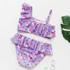 3-16Y Cartoon Two-piece Girls Swimwear Ruffle Swimsuit Bikini Set One Shoulder Beachwear Princess Two Piece Bathing Suit Children Swimwear Girls Swimsuit Bikini Set by Stevvex