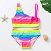 3-16Y Cartoon Two-piece Girls Swimwear Ruffle Swimsuit Bikini Set One Shoulder Beachwear Princess Two Piece Bathing Suit Children Swimwear Girls Swimsuit Bikini Set by Stevvex