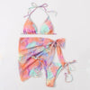 3 Piece Women Bikini Modern Swimsuit Women High Cut Suit Halter Swimwear Women's Bikini Swimsuits With Wrap Skirt Lace Up Pieces Strings High Cut Bikini Set Bathing Suits Female Triangle Backless Bathing Suit by Stevvex