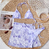 3 Piece Women Bikini Modern Swimsuit Women High Cut Suit Halter Swimwear Women's Bikini Swimsuits With Wrap Skirt Lace Up Pieces Strings High Cut Bikini Set Bathing Suits Female Triangle Backless Bathing Suit by Stevvex