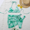 3 Piece Women Bikini Modern Swimsuit Women High Cut Suit Halter Swimwear Women's Bikini Swimsuits With Wrap Skirt Lace Up Pieces Strings High Cut Bikini Set Bathing Suits Female Triangle Backless Bathing Suit by Stevvex