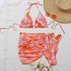 3 Piece Women Bikini Modern Swimsuit Women High Cut Suit Halter Swimwear Women's Bikini Swimsuits With Wrap Skirt Lace Up Pieces Strings High Cut Bikini Set Bathing Suits Female Triangle Backless Bathing Suit by Stevvex