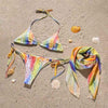 3 Piece Women Bikini Modern Swimsuit Women High Cut Suit Halter Swimwear Women's Bikini Swimsuits With Wrap Skirt Lace Up Pieces Strings High Cut Bikini Set Bathing Suits Female Triangle Backless Bathing Suit by Stevvex