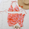 3 Piece Women Bikini Modern Swimsuit Women High Cut Suit Halter Swimwear Women's Bikini Swimsuits With Wrap Skirt Lace Up Pieces Strings High Cut Bikini Set Bathing Suits Female Triangle Backless Bathing Suit by Stevvex