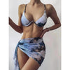 3 Piece Women Bikini Modern Swimsuit Women High Cut Suit Halter Swimwear Women's Bikini Swimsuits With Wrap Skirt Lace Up Pieces Strings High Cut Bikini Set Bathing Suits Female Triangle Backless Bathing Suit by Stevvex