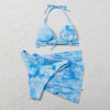 3 Piece Women Bikini Modern Swimsuit Women High Cut Suit Halter Swimwear Women's Bikini Swimsuits With Wrap Skirt Lace Up Pieces Strings High Cut Bikini Set Bathing Suits Female Triangle Backless Bathing Suit by Stevvex