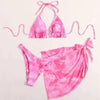 3 Piece Women Bikini Modern Swimsuit Women High Cut Suit Halter Swimwear Women's Bikini Swimsuits With Wrap Skirt Lace Up Pieces Strings High Cut Bikini Set Bathing Suits Female Triangle Backless Bathing Suit by Stevvex