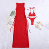 3 Pieces Set High Neck Swimwear Female Swimsuit Cover-Ups For Women Skirts Bikini Halter Triangle Bathing Suit Maxi Dress Bikini Cover Up by Stevvex