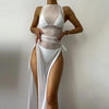 3 Pieces Set High Neck Swimwear Female Swimsuit Cover-Ups For Women Skirts Bikini Halter Triangle Bathing Suit Maxi Dress Bikini Cover Up by Stevvex