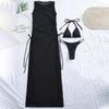 3 Pieces Set High Neck Swimwear Female Swimsuit Cover-Ups For Women Skirts Bikini Halter Triangle Bathing Suit Maxi Dress Bikini Cover Up by Stevvex