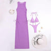 3 Pieces Set High Neck Swimwear Female Swimsuit Cover-Ups For Women Skirts Bikini Halter Triangle Bathing Suit Maxi Dress Bikini Cover Up by Stevvex