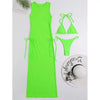 3 Pieces Set High Neck Swimwear Female Swimsuit Cover-Ups For Women Skirts Bikini Halter Triangle Bathing Suit Maxi Dress Bikini Cover Up by Stevvex