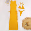 3 Pieces Set High Neck Swimwear Female Swimsuit Cover-Ups For Women Skirts Bikini Halter Triangle Bathing Suit Maxi Dress Bikini Cover Up by Stevvex