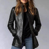 Vintage Style PU Jacket — Mid-Length Open Cardigan Leather Coat with Pockets by FitiqueFit